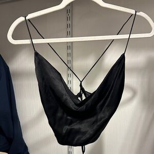 Zara Black Satin Effect Cowl Neck Cropped Top